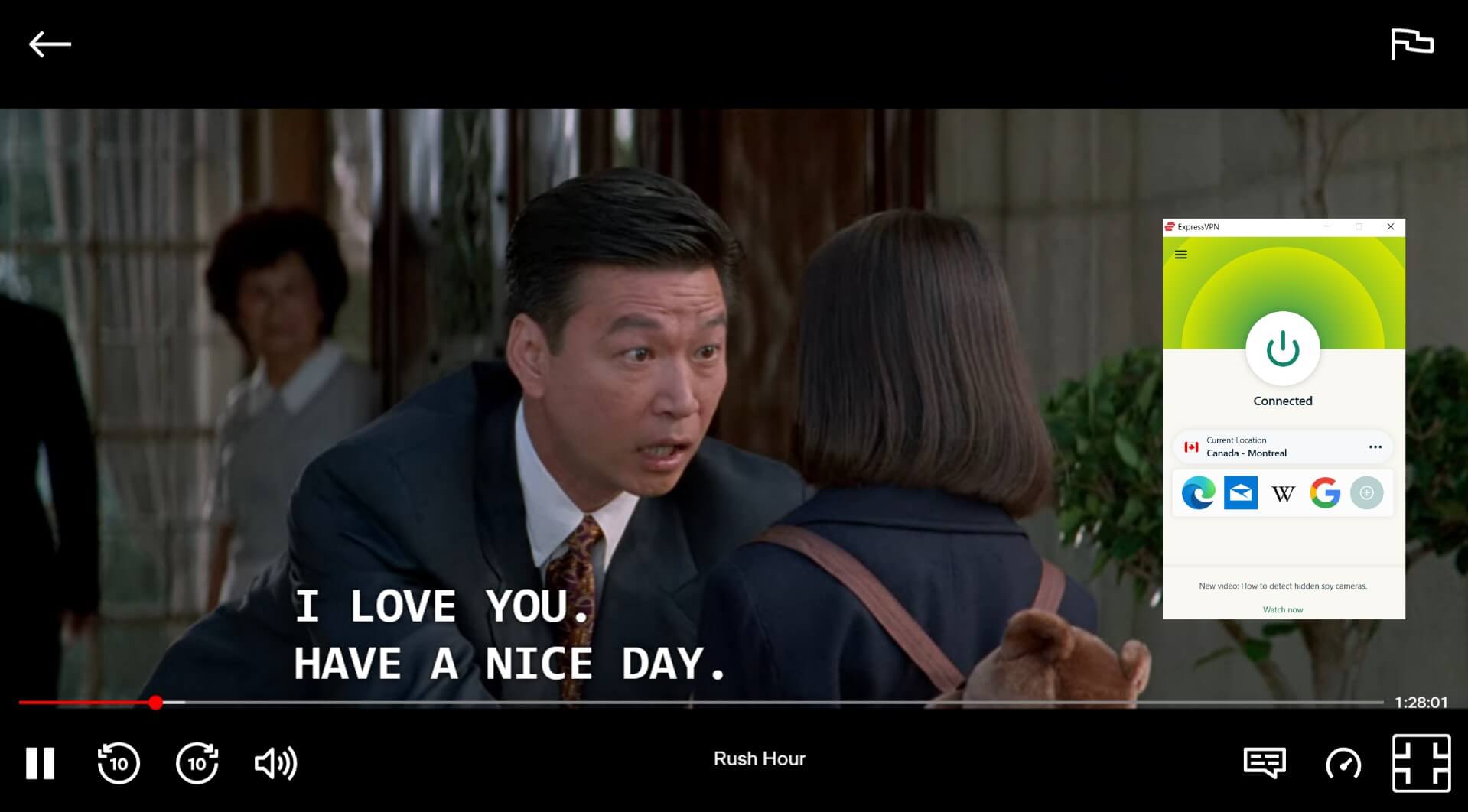 a screenshot showing the movie Rush Hour streaming on Netflix
