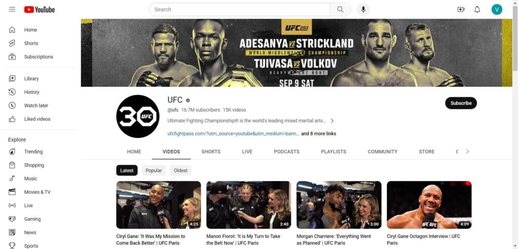 UFC YouTube Channel